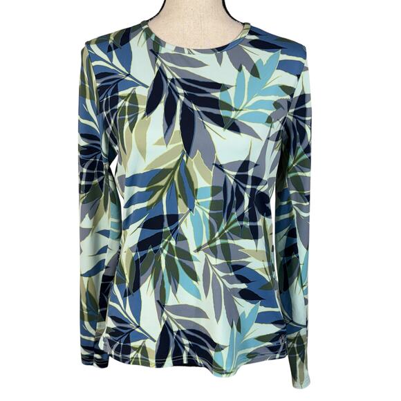 Hang Ten Medium Rashguard Swim Top UPF 50+ Quick-Dry Long Sleeve Leaf Print Crew - Picture 1 of 9